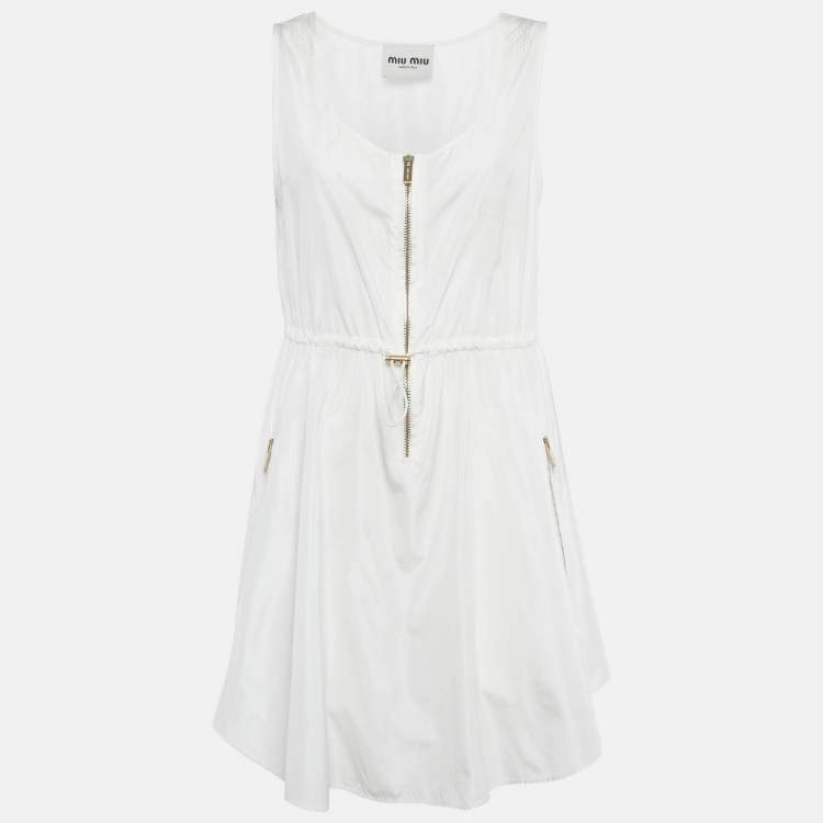 Pre Owned Miu Miu Off-White Synthetic Sleeveless Mini Dress XS