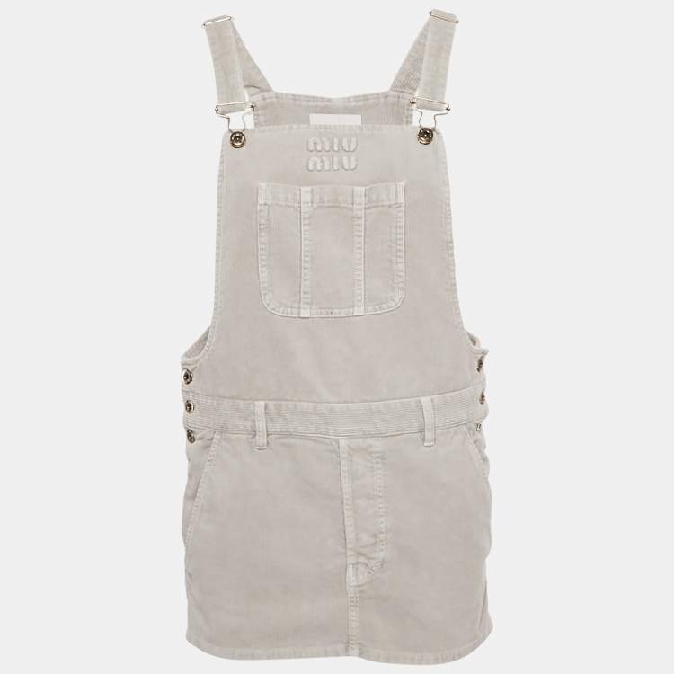 Pre Owned Miu Miu Granite Grey Corduroy Overall Mini Dress XS