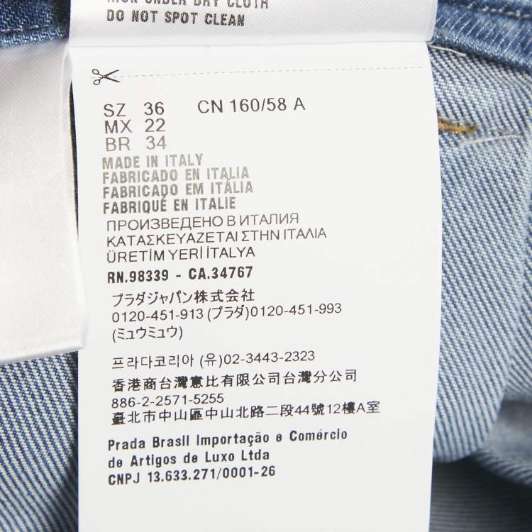 Pre Owned Miu Miu Blue Logo Embroidered Peated Denim Mini Skirt XS