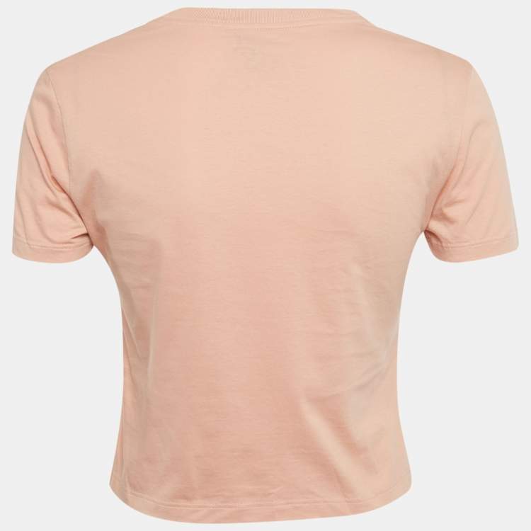Pre Owned Miu Miu Pink Logo Applique Jersey Crop Top S