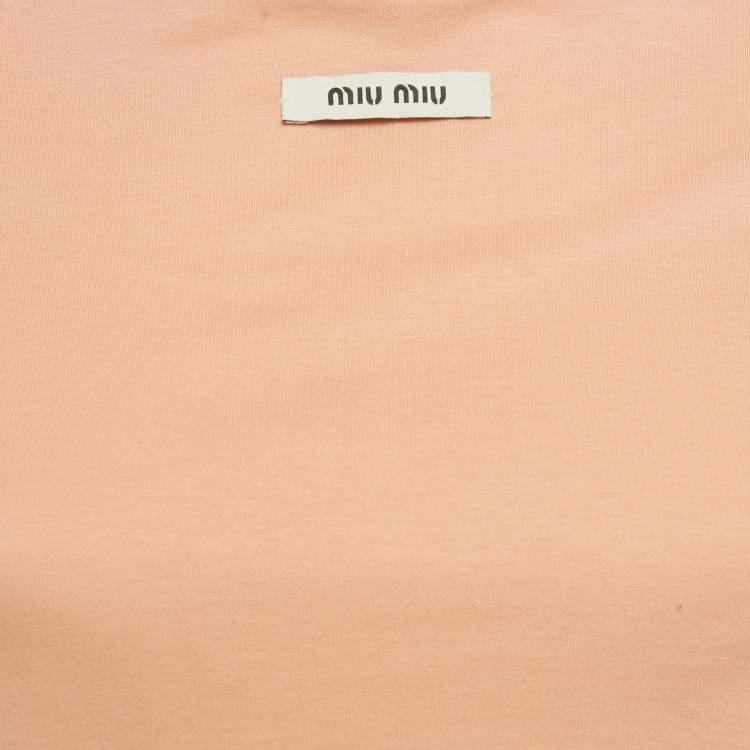 Pre Owned Miu Miu Pink Logo Applique Jersey Crop Top S