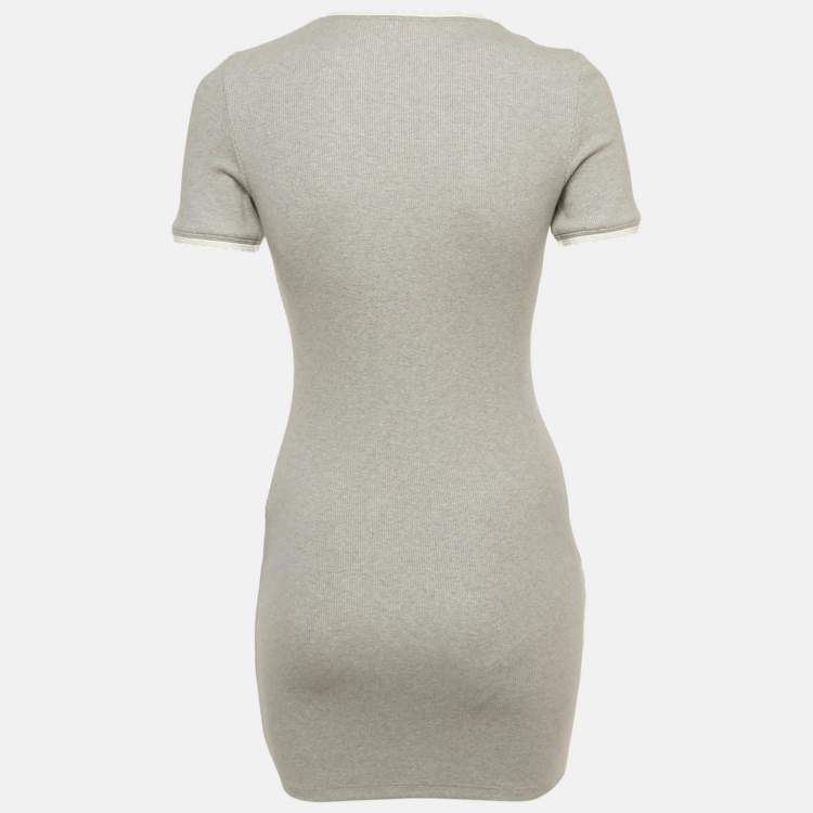 Pre Owned Miu Miu Grey Logo Patch Rib Knit Mini Dress XS