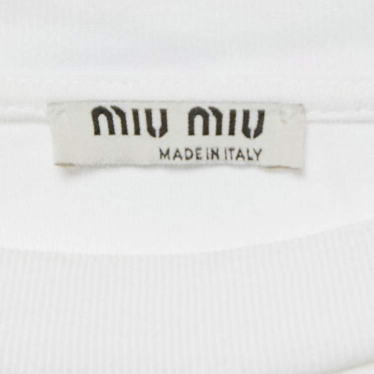 Pre Owned Miu Miu White Printed Tie Dye Cotton Oversize T-Shirt S