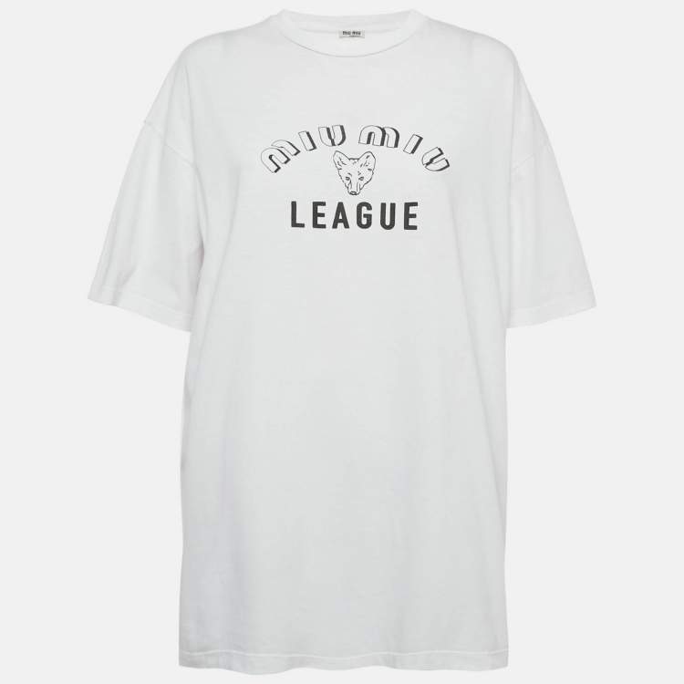 Pre Owned Miu Miu White Printed Tie Dye Cotton Oversize T-Shirt S