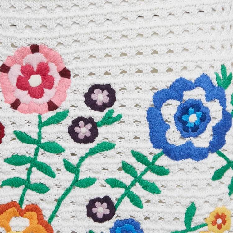 Pre Owned Miu Miu White Floral Embroidered Crochet Mini Skirt S