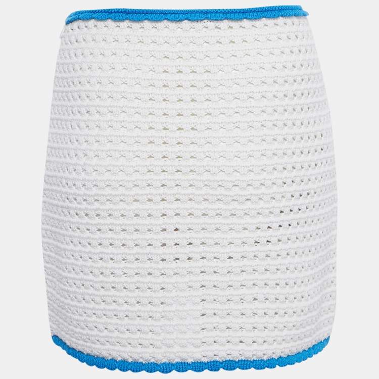 Pre Owned Miu Miu White Floral Embroidered Crochet Mini Skirt S