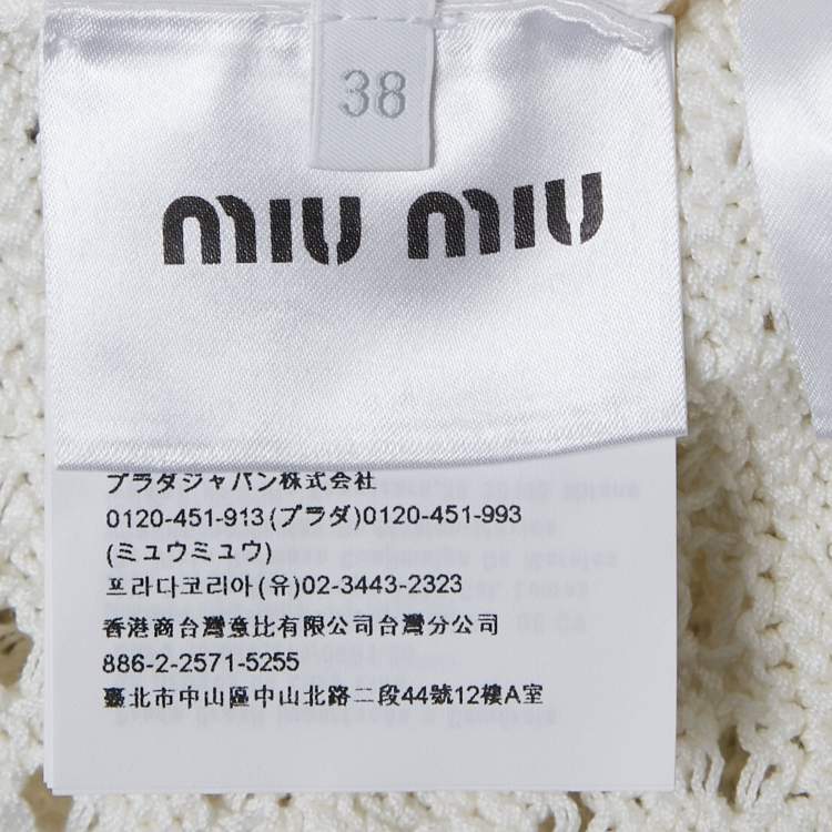 Pre Owned Miu Miu White Floral Embroidered Crochet Mini Skirt S