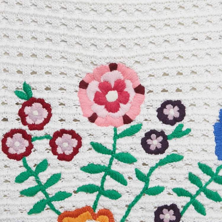 Pre Owned Miu Miu White Floral Embroidered Crochet Mini Skirt S