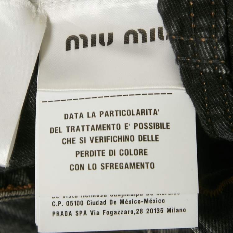 Pre Owned شورت ميو ميو دنيم مغسول أسود بخصر مطاطي صغير - سمول