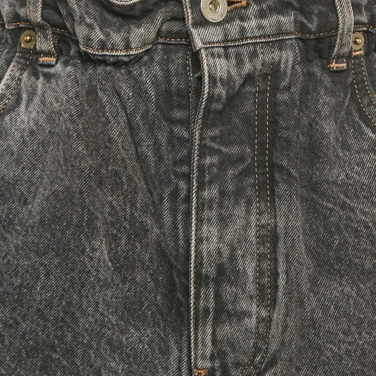 Pre Owned شورت ميو ميو دنيم مغسول أسود بخصر مطاطي صغير - سمول