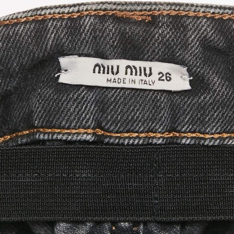 Pre Owned Miu Miu Grey Denim Elasticated Short S
