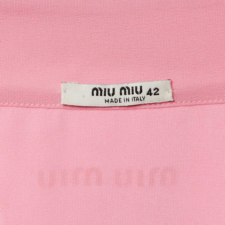 Pre Owned Miu Miu Pink Silk Button Front Midi Dress M