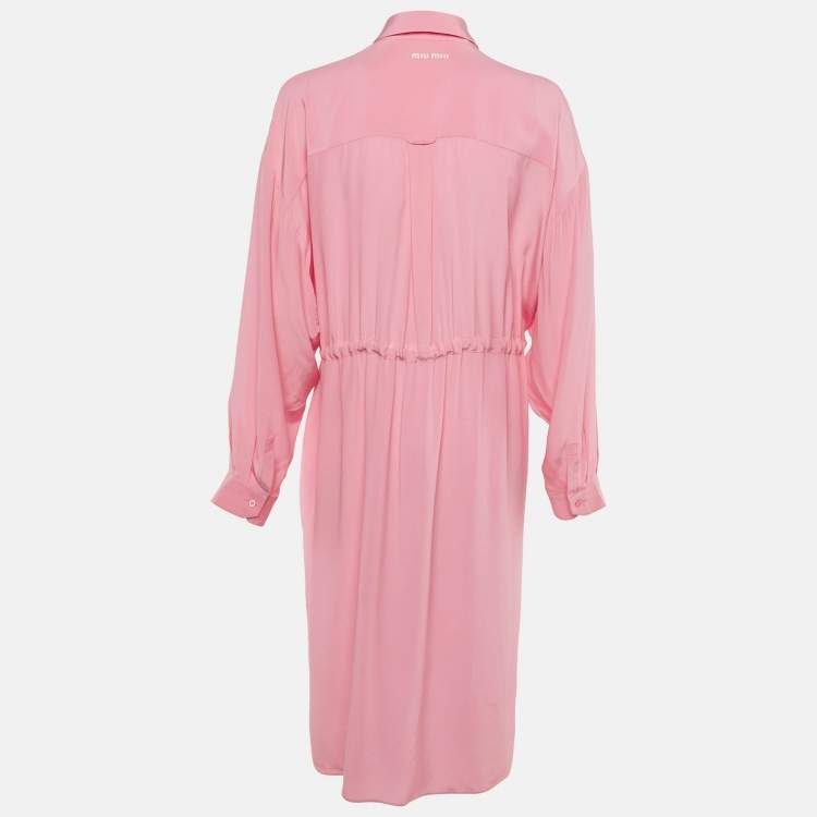 Pre Owned Miu Miu Pink Silk Button Front Midi Dress M