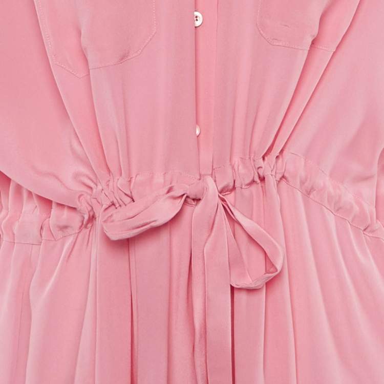 Pre Owned Miu Miu Pink Silk Button Front Midi Dress M