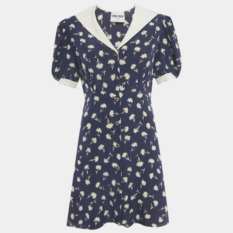 مملوكة مسبقًا Miu Miu Blue Floral Print Silk Mini Dress M