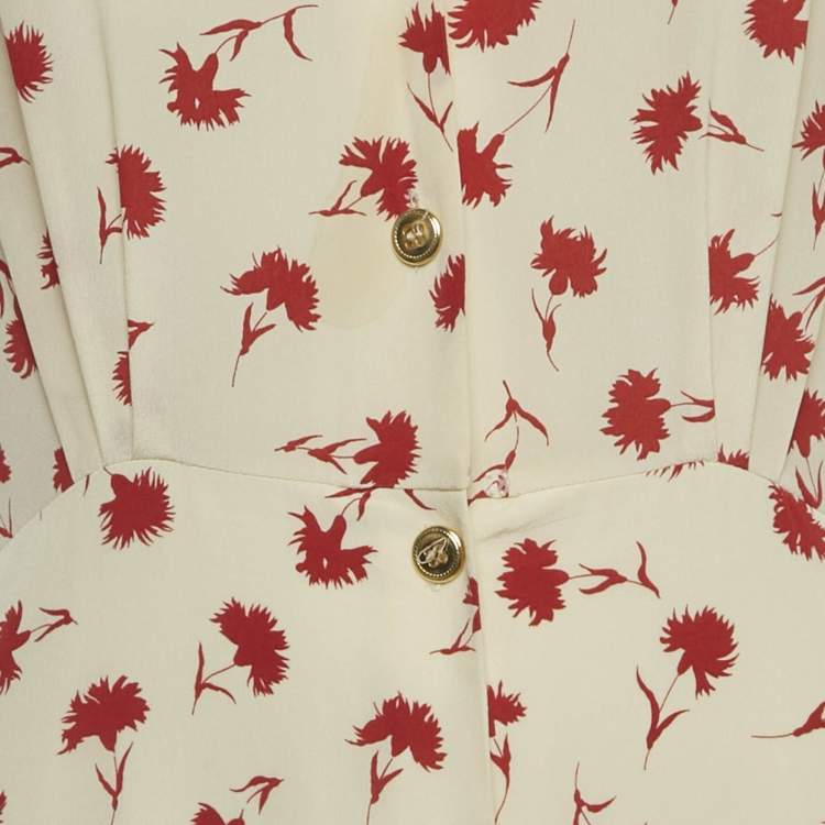 Pre Owned Miu Miu Cream Floral Print Silk Maxi Dress M