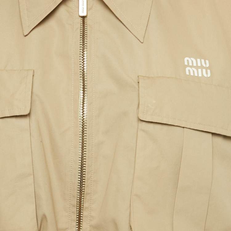 مملوكة مسبقًا Miu Miu Brown Logo Print Cotton Zip-Up Jacket M