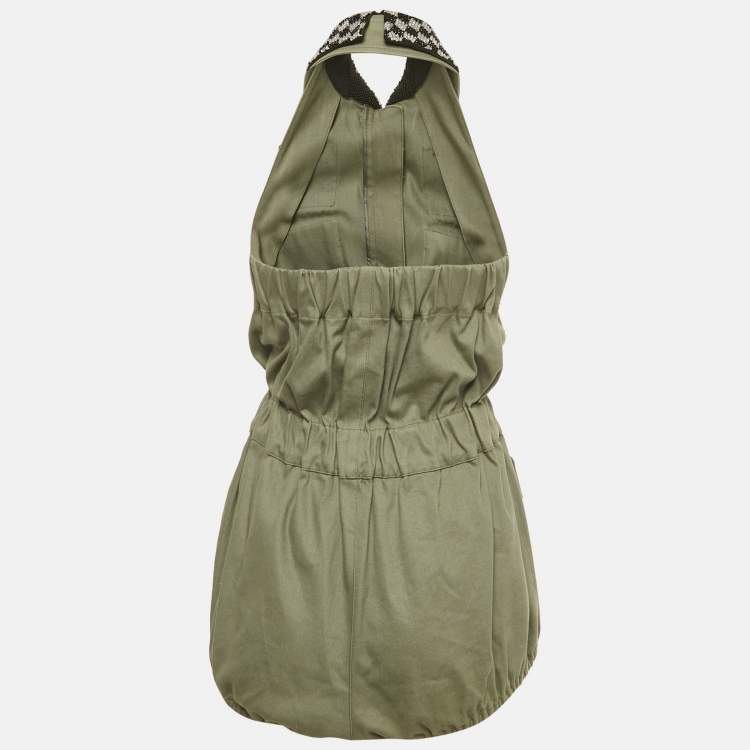 Pre Owned Miu Miu Green Embellished Cotton Playsuit S