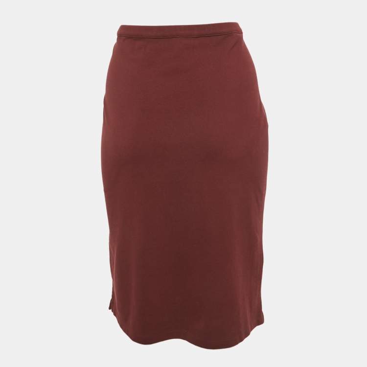 Pre Owned Miu Miu Burgundy Logo Embroidered Pique Cotton Skirt XL 