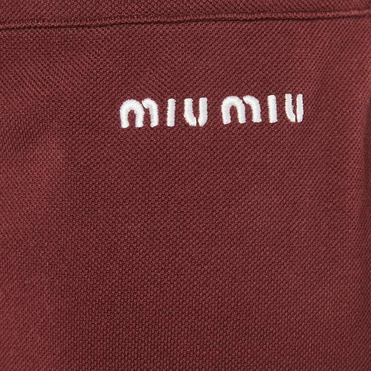 Pre Owned Miu Miu Burgundy Logo Embroidered Pique Cotton Skirt XL 