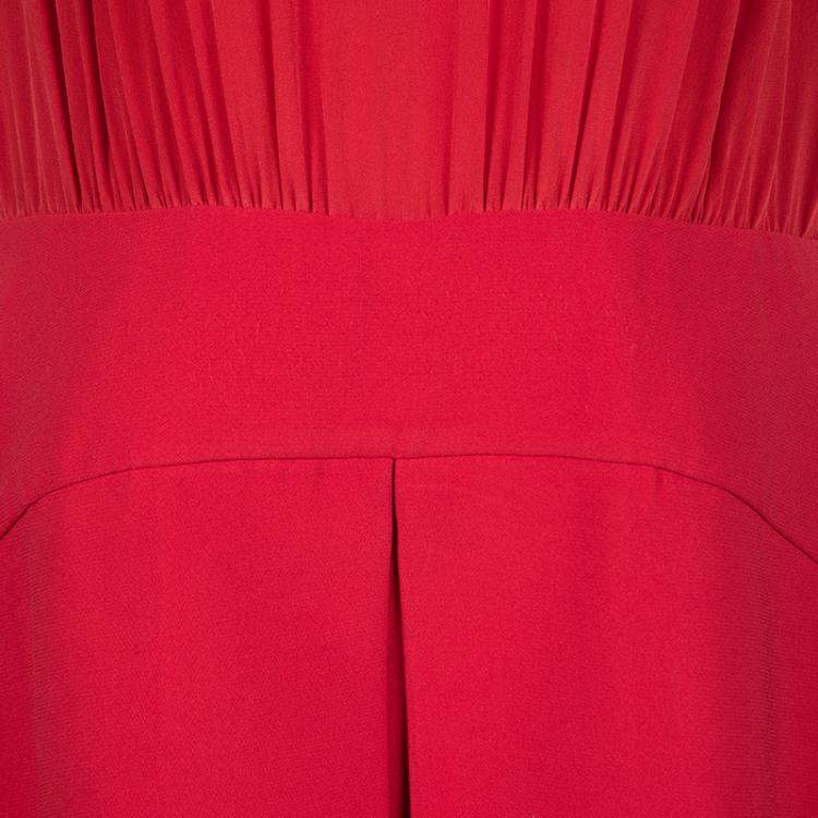 Pre Owned Miu Miu Red Gathered Waist Inverted Pleat Detail Dress L