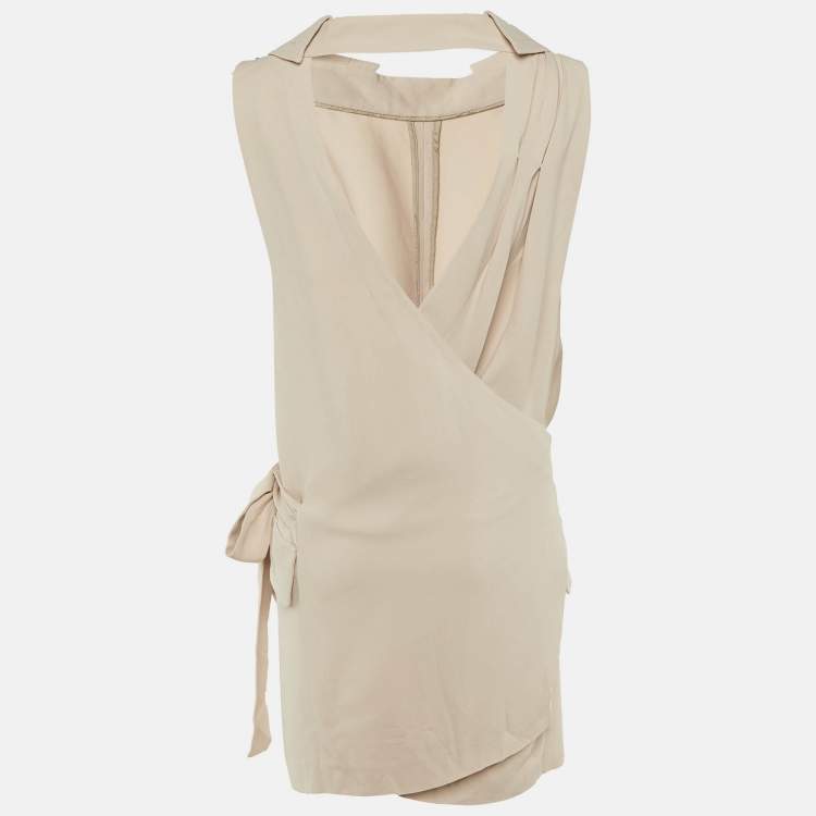 Pre Owned Miu Miu Beige Crepe Wrap Around Mini Dress M