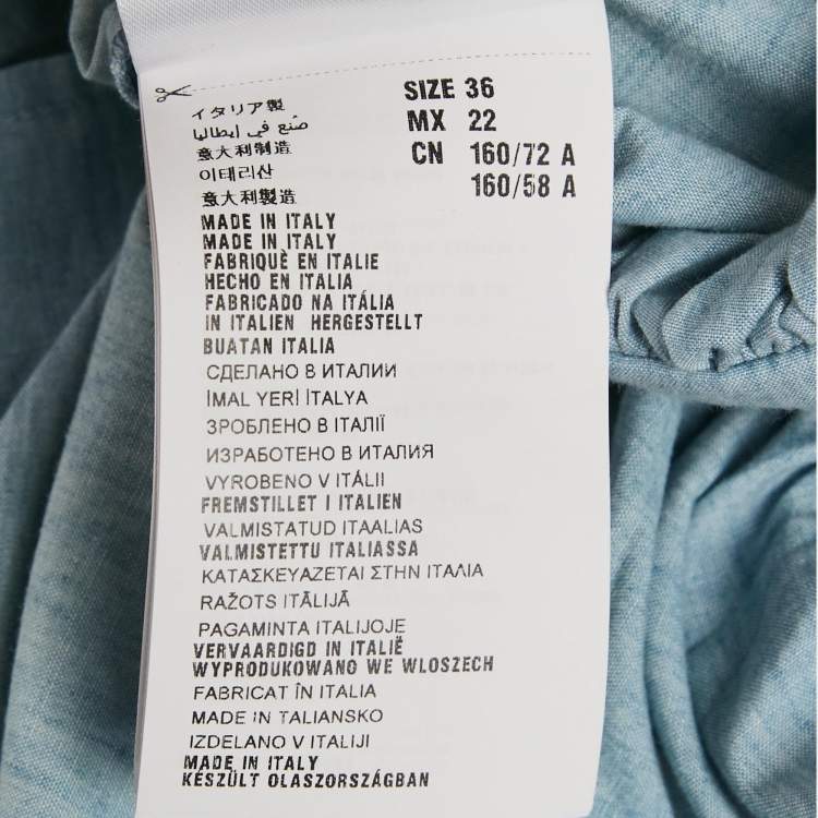 Pre Owned فستان ميو ميو جينز أزرق بأكمام منتفخة قصير مقاس صغير