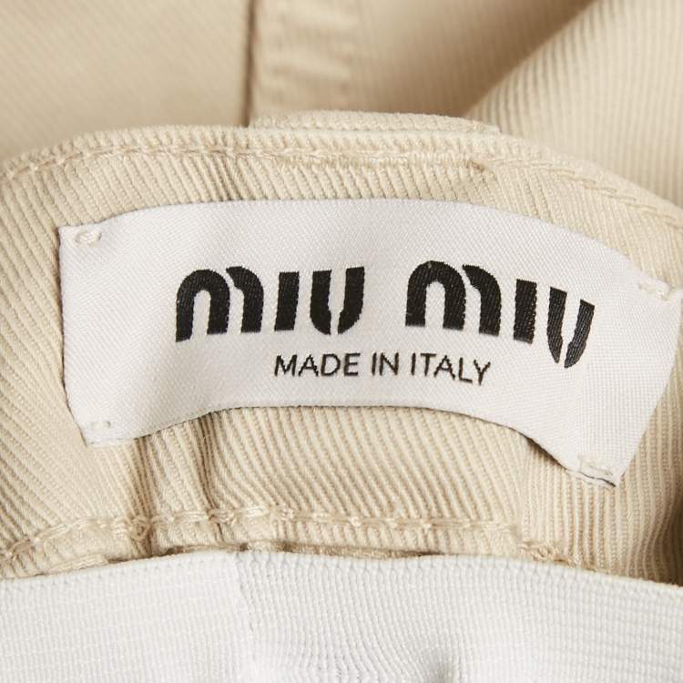 Pre Owned Miu Miu Beige Logo Embroidered Cotton High Rise Cargo Shorts S