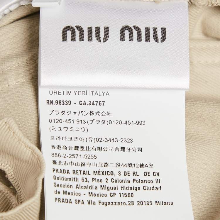Pre Owned Miu Miu Beige Logo Embroidered Cotton High Rise Cargo Shorts S