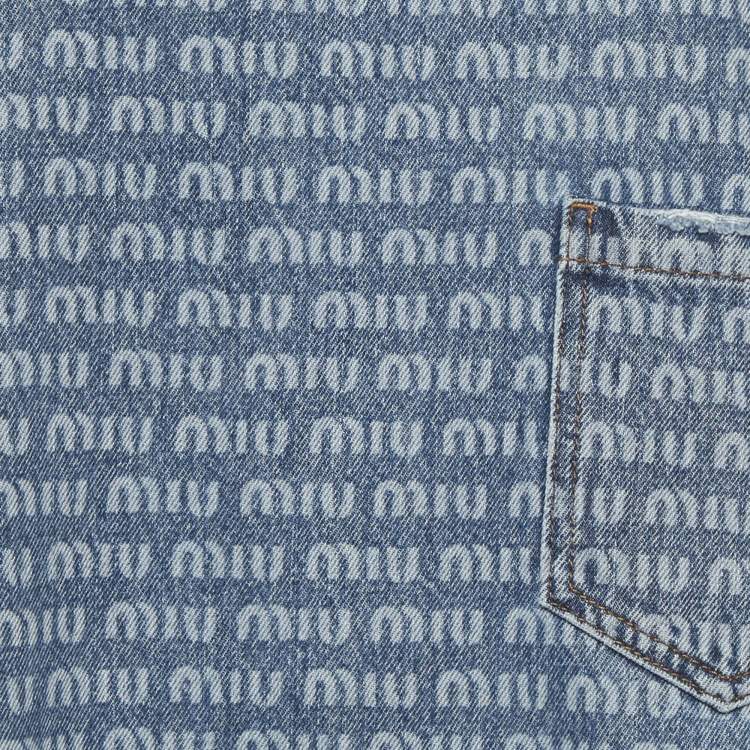 Pre Owned Miu Miu Blue Logo Print Denim Sleeveless Shift Dress S