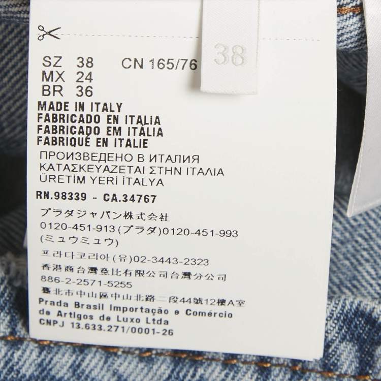 Pre Owned Miu Miu Blue Logo Print Denim Sleeveless Shift Dress S