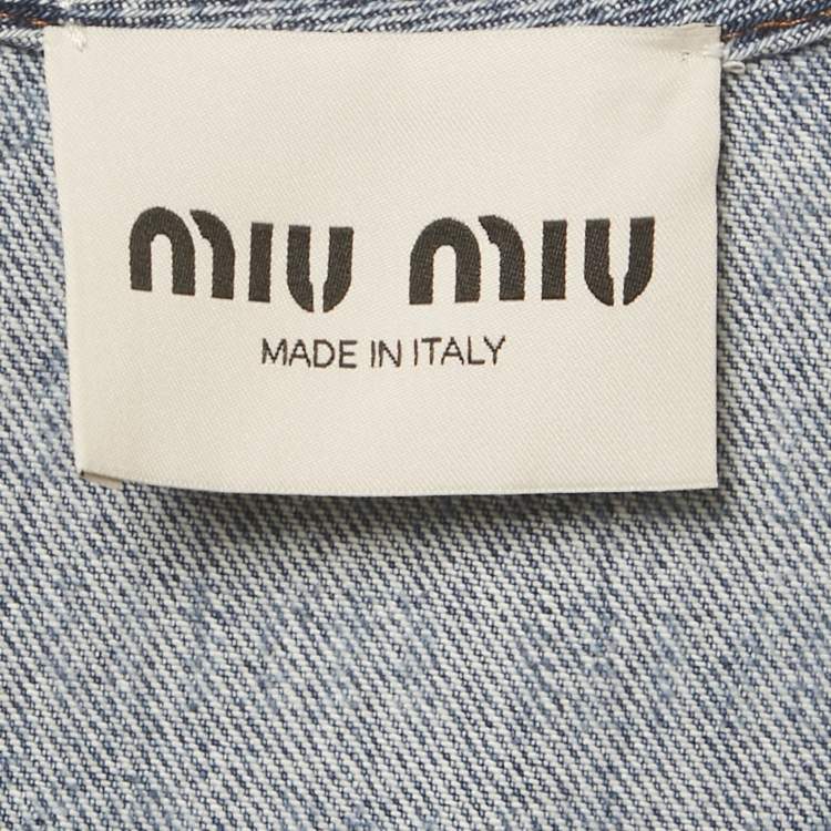 Pre Owned Miu Miu Blue Logo Print Denim Sleeveless Shift Dress S
