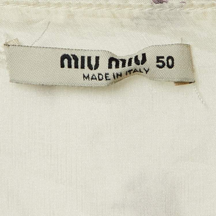 Pre Owned Miu Miu White Floral Print Silk Midi Skirt XL