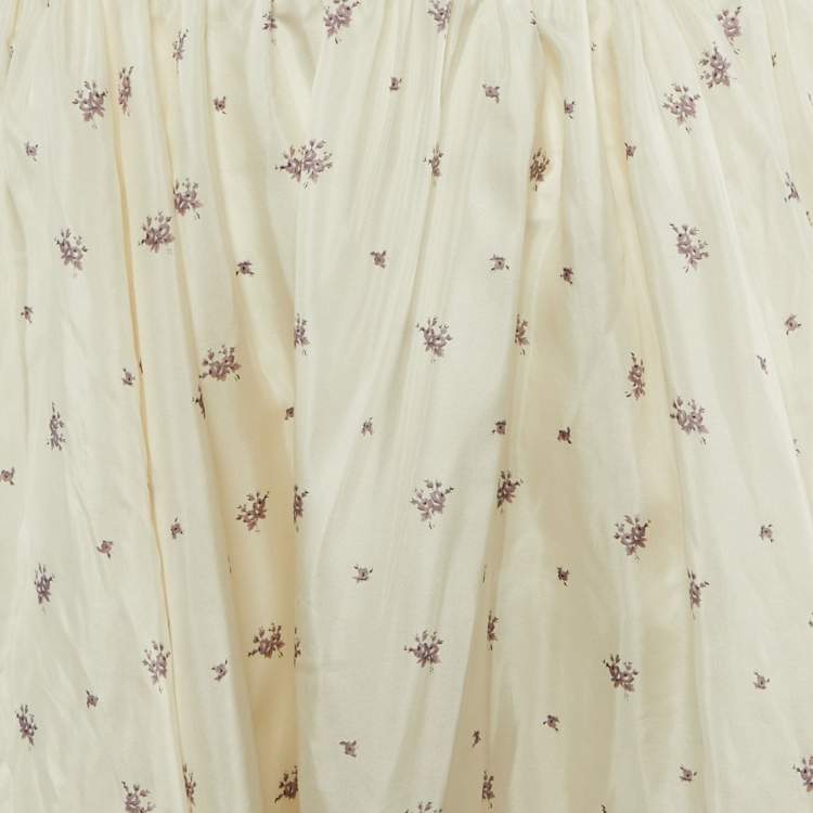 Pre Owned Miu Miu White Floral Print Silk Midi Skirt XL