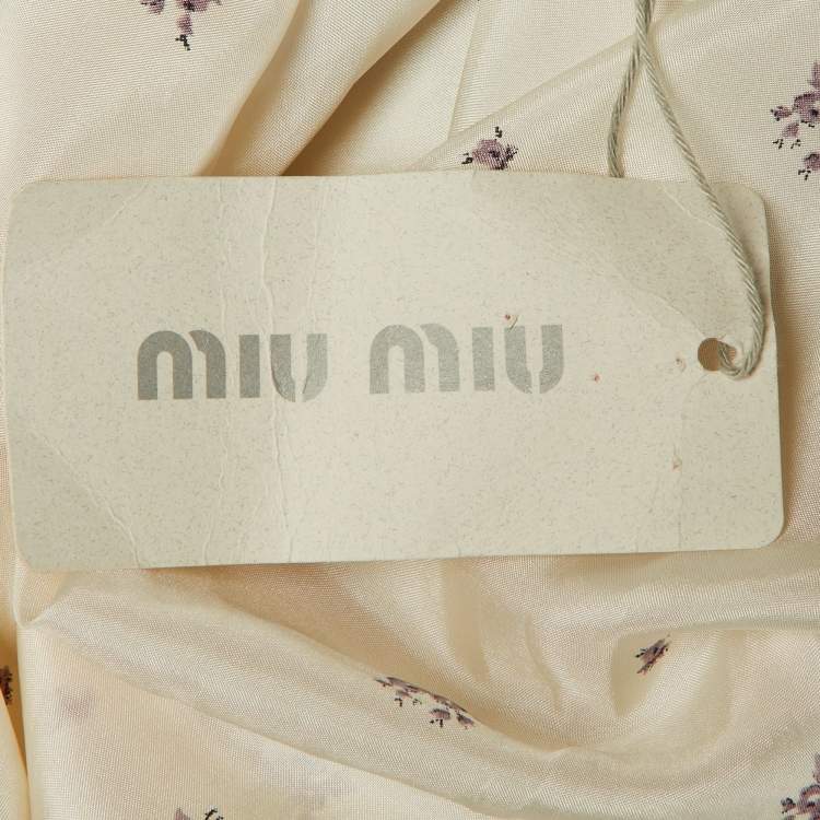 Pre Owned Miu Miu White Floral Print Silk Midi Skirt XL