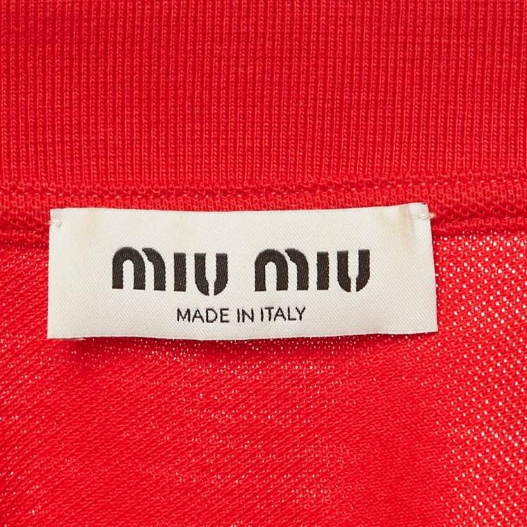 Pre Owned Miu Miu Red Stiped Cotton Knit Cropped Polo T-shirt S