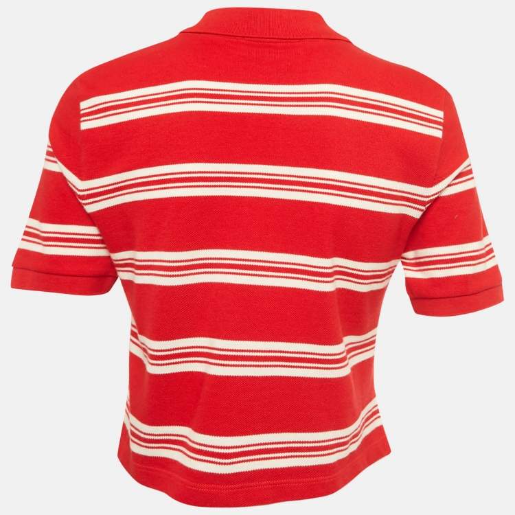 Pre Owned Miu Miu Red Stiped Cotton Knit Cropped Polo T-shirt S