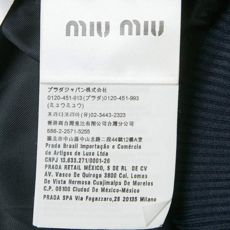 Pre Owned Miu Miu Navy/Green Leather and Jersey Zip-Up Jacket S