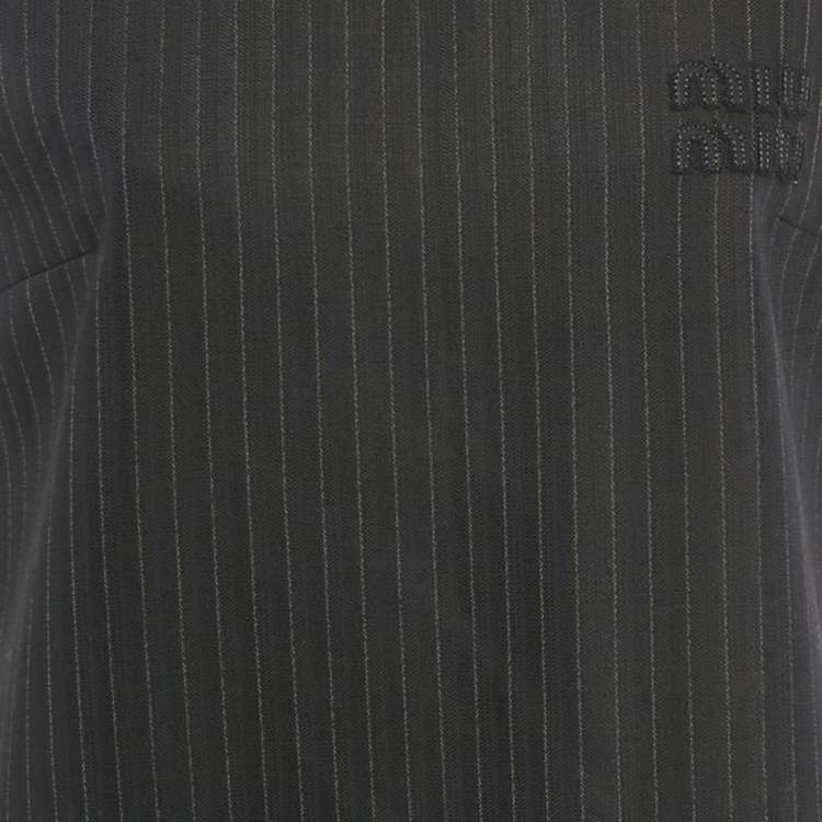 Pre Owned Miu Miu Navy Blue Pinstriped Wool Mock Collar Shift Dress M