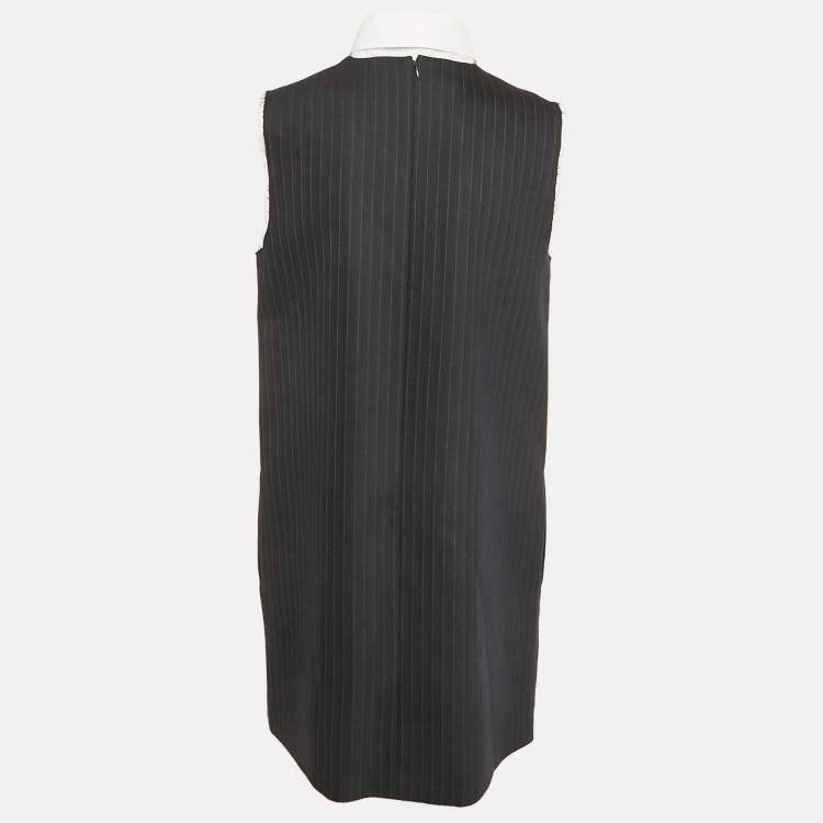 Pre Owned Miu Miu Navy Blue Pinstriped Wool Mock Collar Shift Dress M