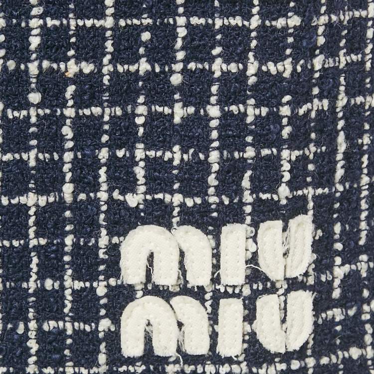 مملوكة مسبقًا Miu Miu Navy Blue Checks Tweed Shorts S