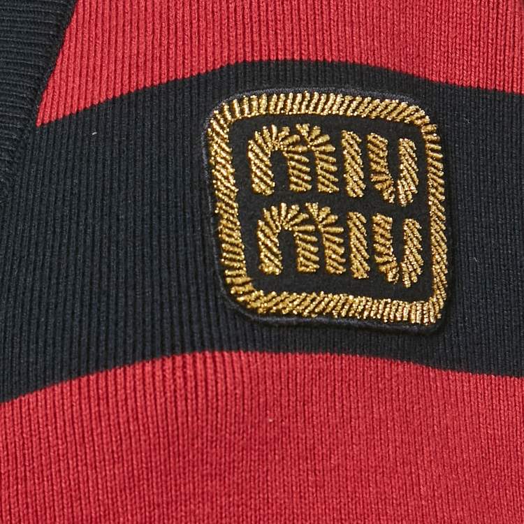 مملوكة مسبقًا Miu Miu Pink/Blue Striped Knit Logo Patch Cardigan S