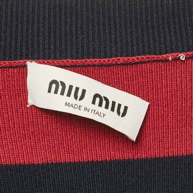 مملوكة مسبقًا Miu Miu Pink/Blue Striped Knit Logo Patch Cardigan S