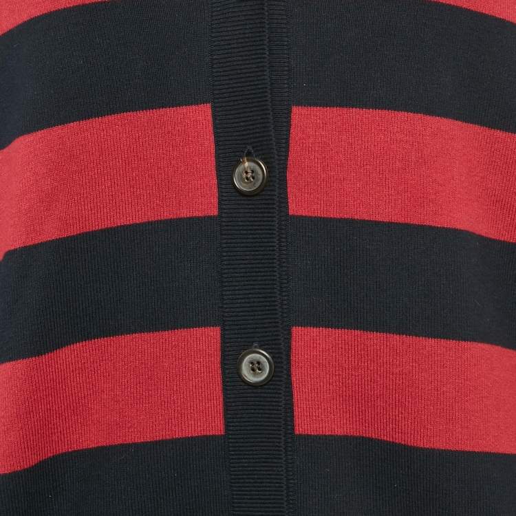 مملوكة مسبقًا Miu Miu Pink/Blue Striped Knit Logo Patch Cardigan S