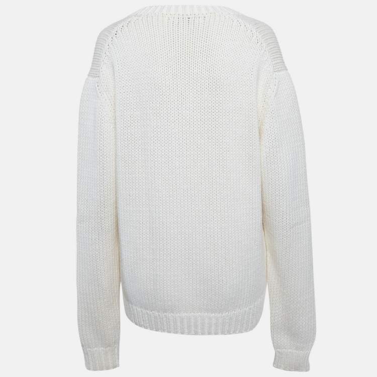 مملوكة مسبقًا Miu Miu White Logo Patch Rib Knit Cardigan L