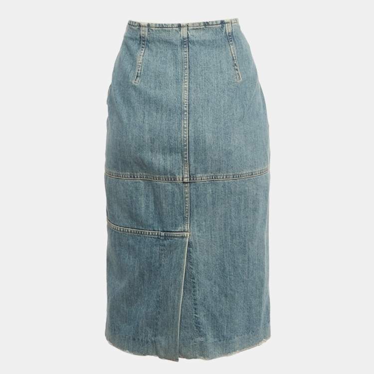 Pre Owned Miu Miu Blue Denim Pencil Skirt M