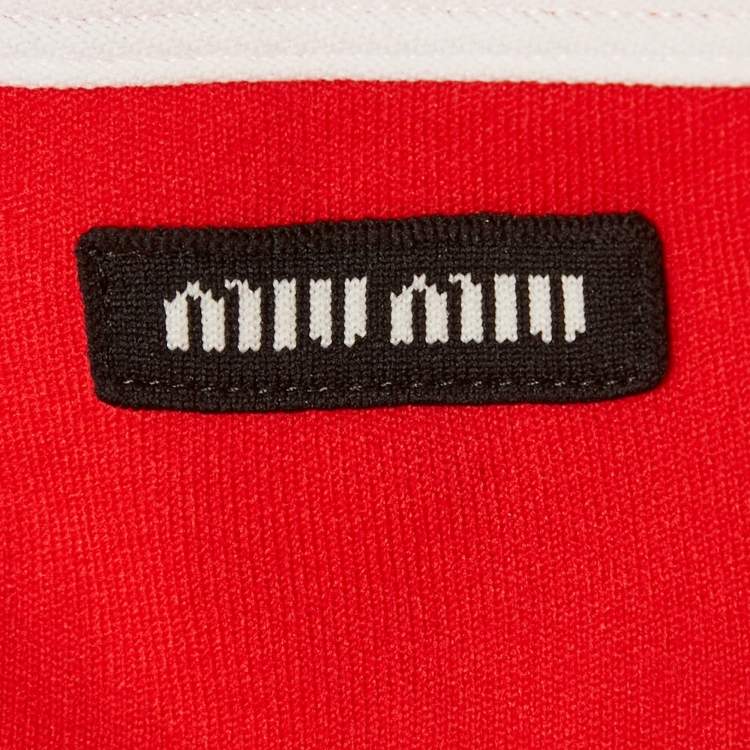 Pre Owned Miu Miu Red Logo Applique Technical Knit One Piece Swimsuit S