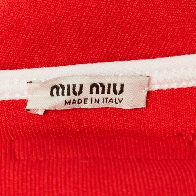 Pre Owned Miu Miu Red Logo Applique Technical Knit One Piece Swimsuit S