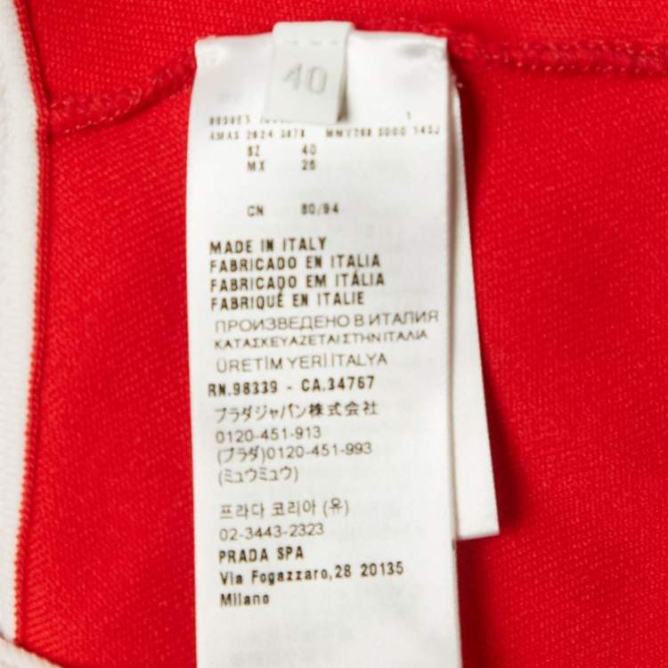 Pre Owned Miu Miu Red Logo Applique Technical Knit One Piece Swimsuit S