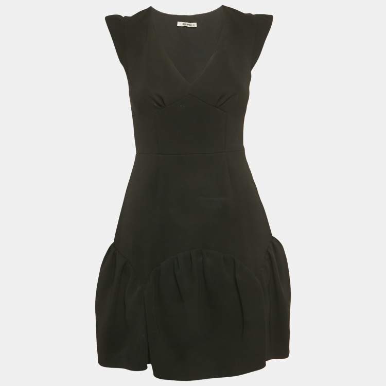 Pre Owned Miu Miu Black Crepe Flounce Mini Dress S